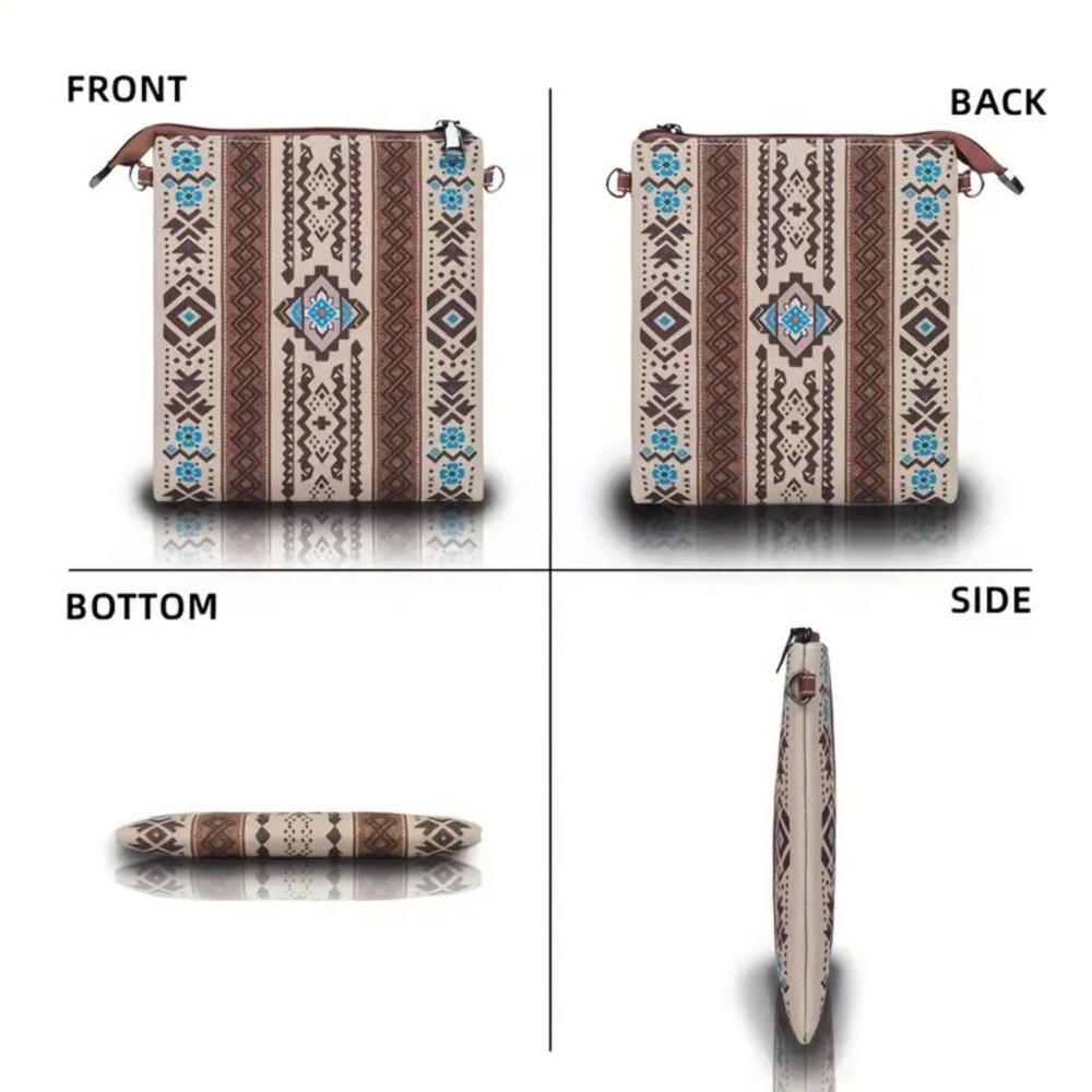 Boho Aztec Tribal Crossbody Bag & Mini Wallet Set Southwestern Canvas Purse - Picture 3 of 9